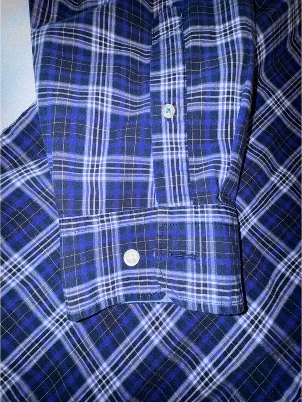 Banana Republic Grant Fit Custom 078 Wash Men's XL Blue Plaid Button-Down Shirt